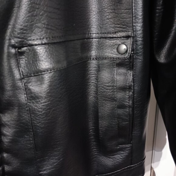 Faux Leather Jacket Men's Black with Brown Faux fur lining M/L New - Picture 4 of 12